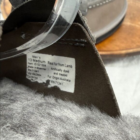 LL Bean Shoes Mens 13 M Gray Leather Lamb Fur Wicked Good Slipper Scuffs main image 4